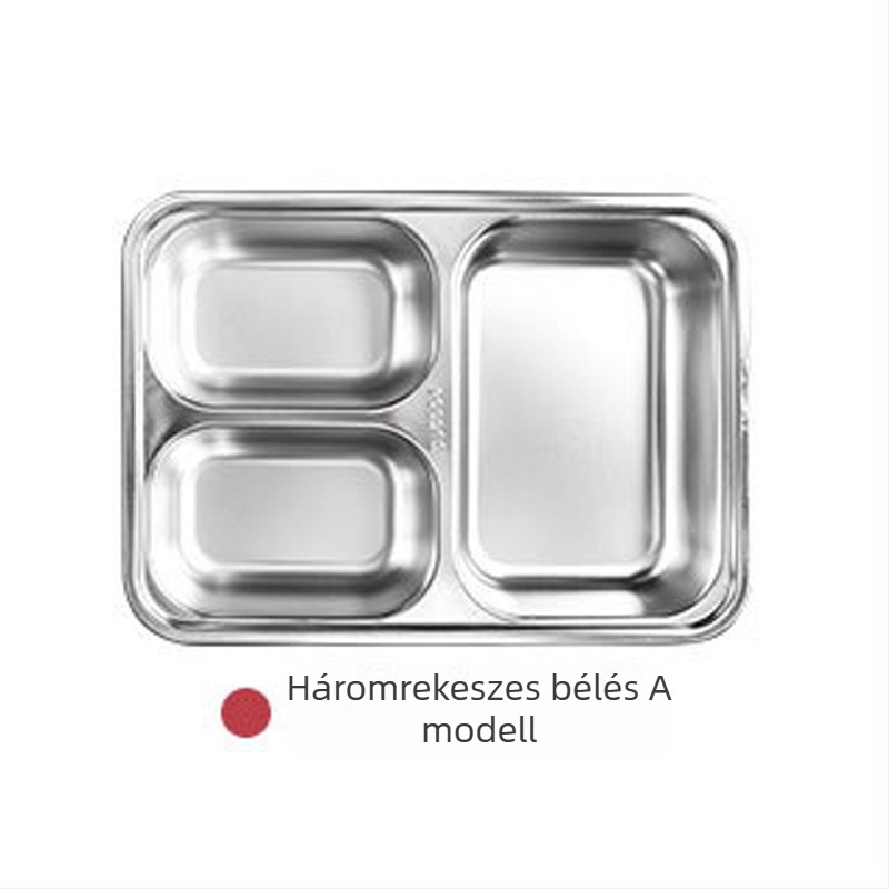 304 rozsdamentes acél ebéddoboz rekeszekkel, négyszögletes formájú