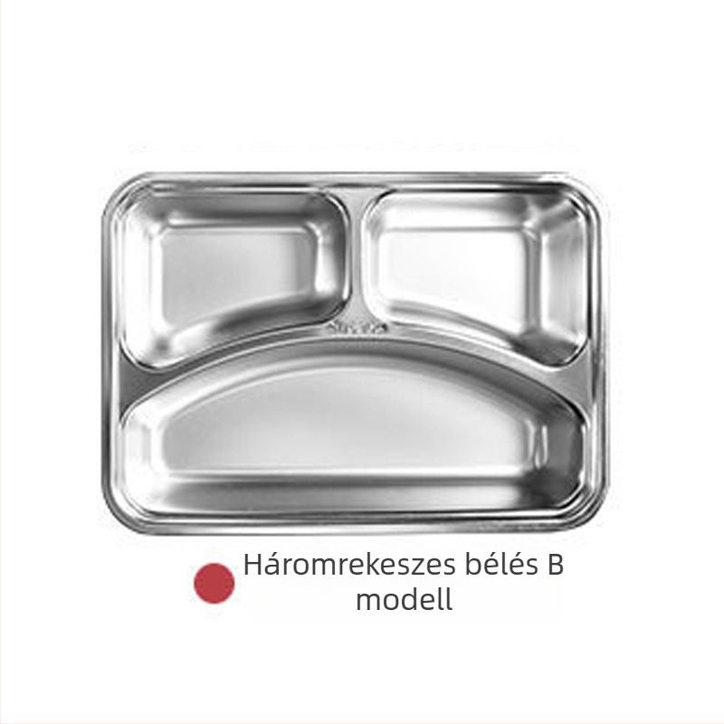 304 rozsdamentes acél ebéddoboz rekeszekkel, négyszögletes formájú