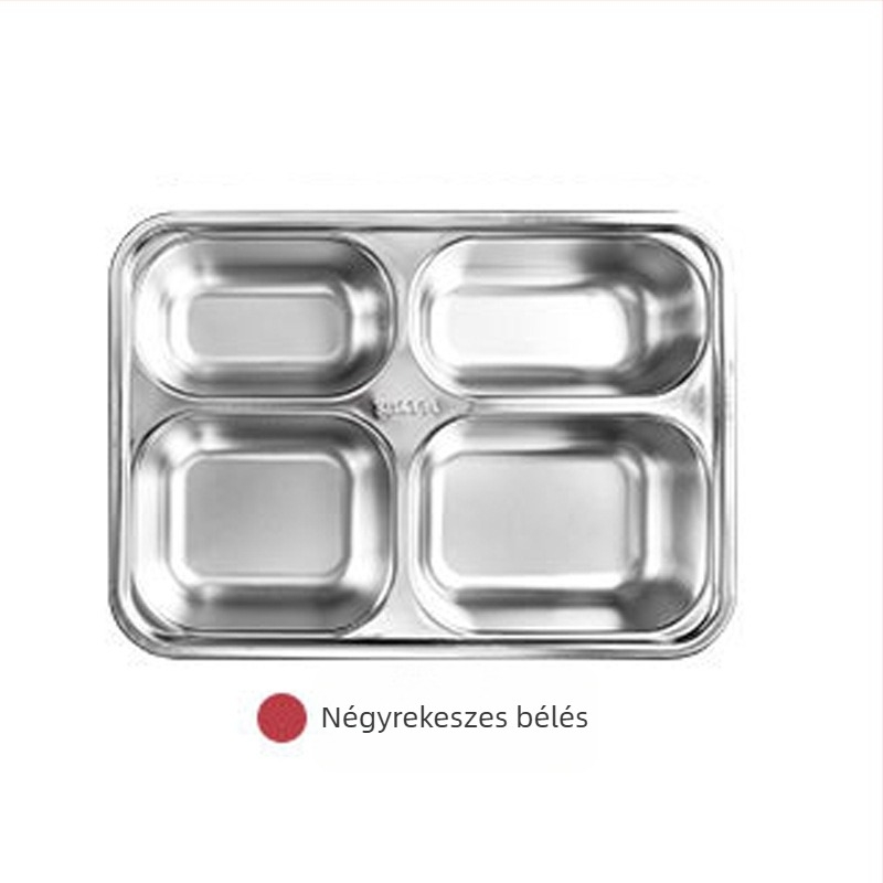 304 rozsdamentes acél ebéddoboz rekeszekkel, négyszögletes formájú