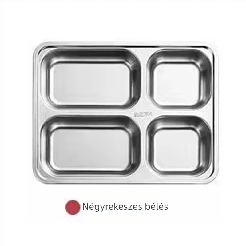 304 rozsdamentes acél ebéddoboz rekeszekkel, négyszögletes formájú