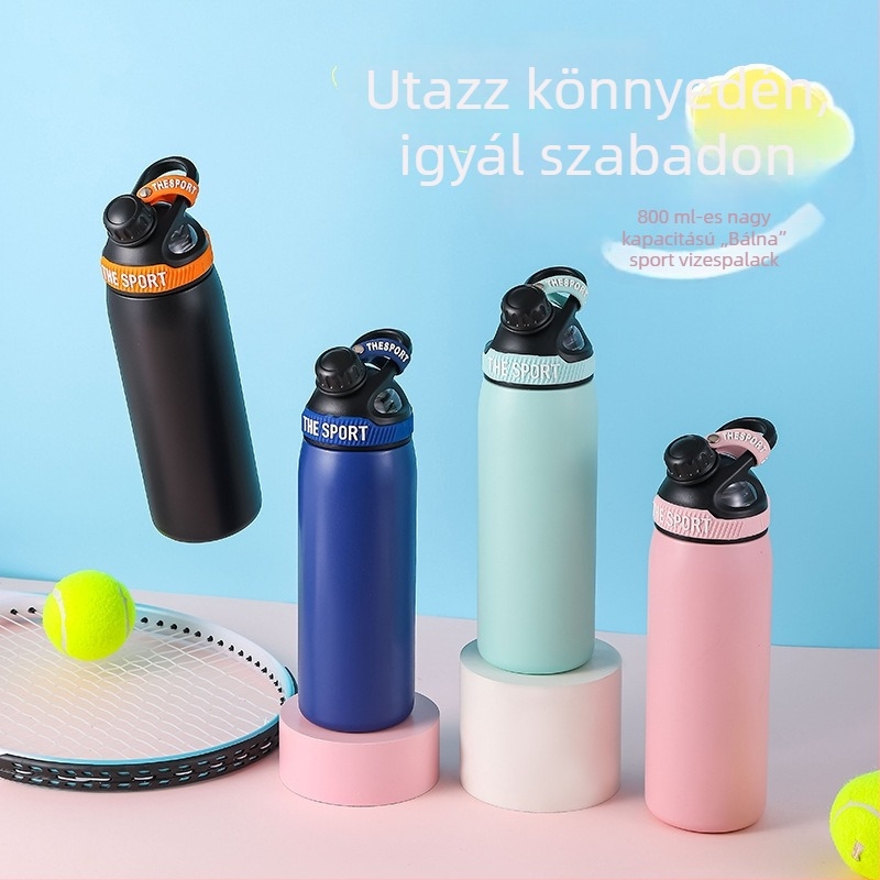 Szabadban használható kerékpáros termosz, 316 rozsdamentes acélból, fogantyúval, 800 ml-es nagy kapacitású