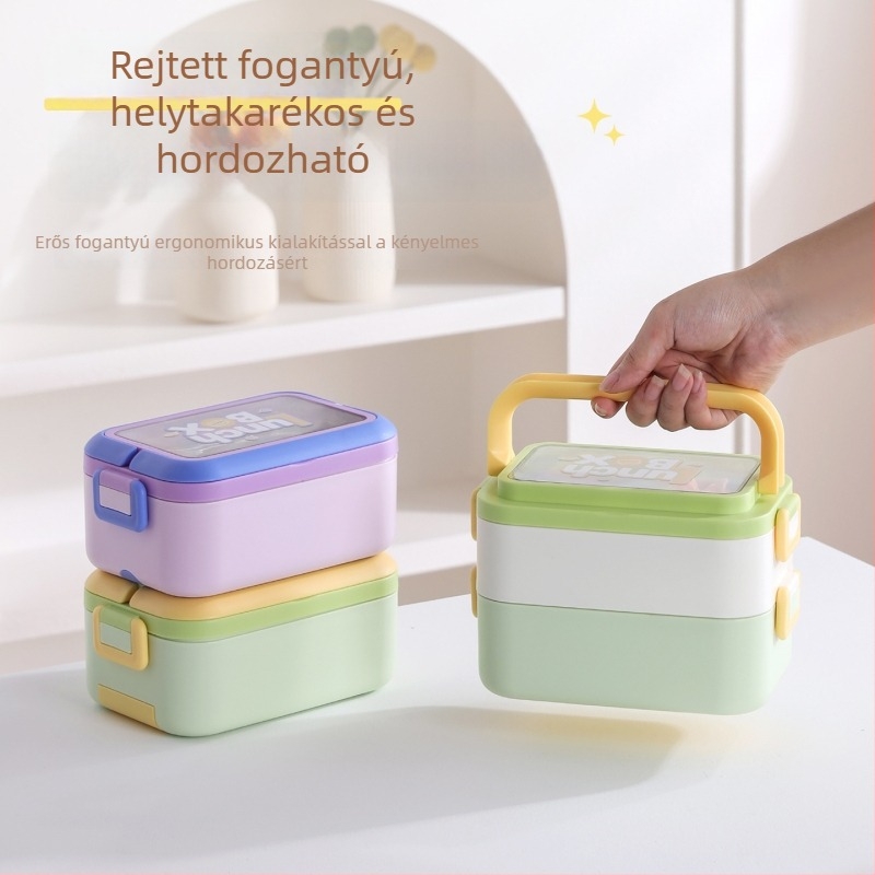 Krém színű japán stílusú ebédes doboz fedővel, hordozható irodai ebédes doboz