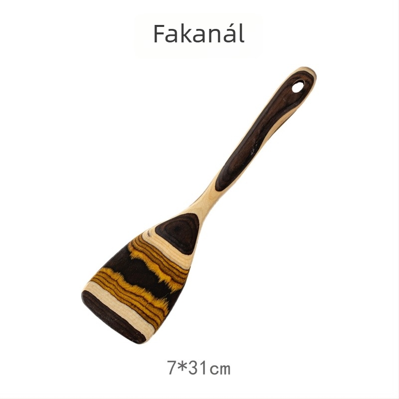 Retro marokkói stílusú, gradient színű fa konyhai eszközök készlet — spatula, rizskanál és tészta szűrő