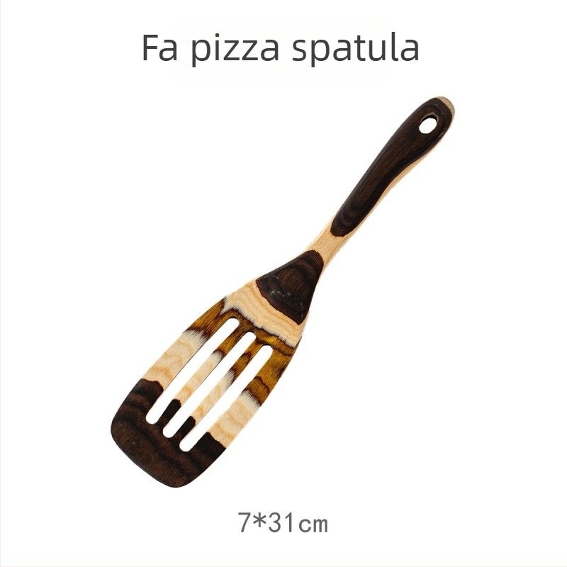 Retro marokkói stílusú, gradient színű fa konyhai eszközök készlet — spatula, rizskanál és tészta szűrő