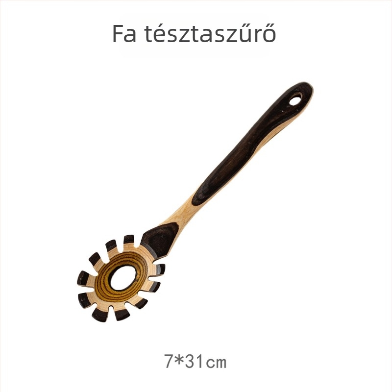 Retro marokkói stílusú, gradient színű fa konyhai eszközök készlet — spatula, rizskanál és tészta szűrő