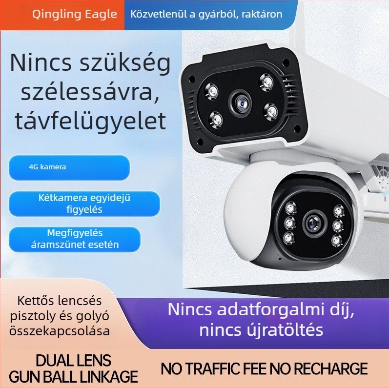 Kültéri IP kamera otthoni megfigyeléshez, 4G, 360° kettős nézet, éjjellátás, HD