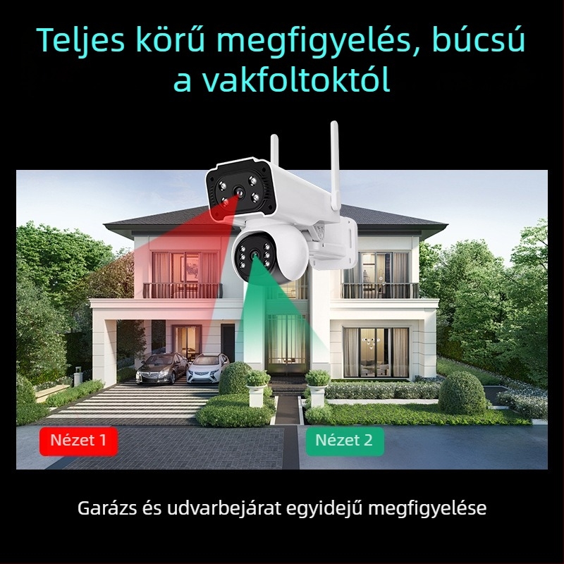 Kültéri IP kamera otthoni megfigyeléshez, 4G, 360° kettős nézet, éjjellátás, HD