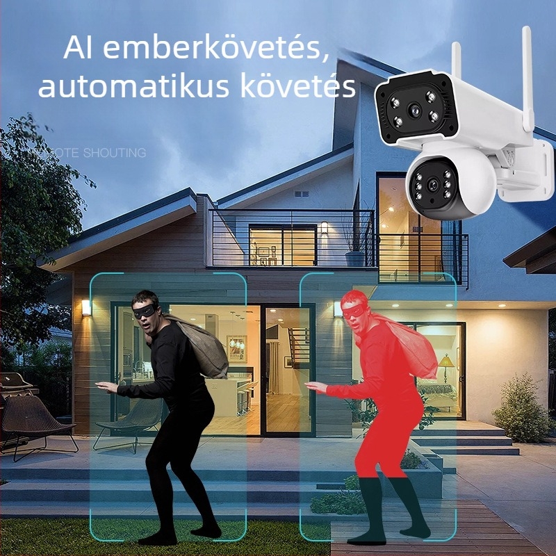 Kültéri IP kamera otthoni megfigyeléshez, 4G, 360° kettős nézet, éjjellátás, HD