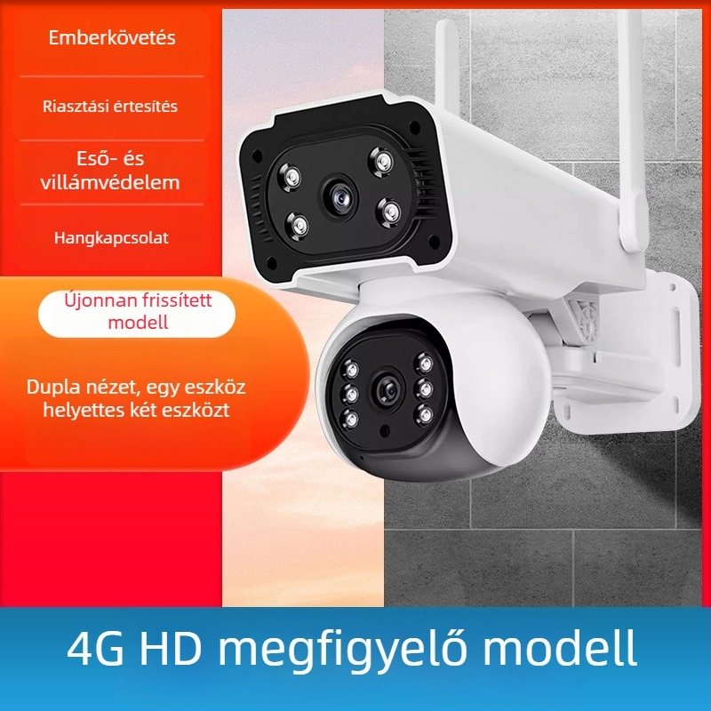 Kültéri IP kamera otthoni megfigyeléshez, 4G, 360° kettős nézet, éjjellátás, HD