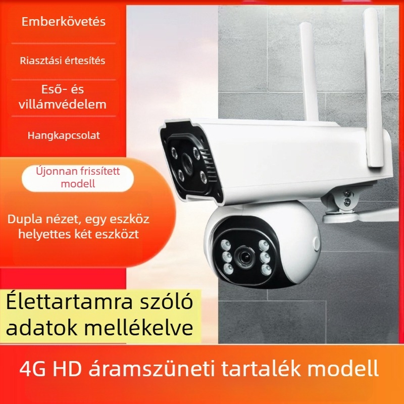 Kültéri IP kamera otthoni megfigyeléshez, 4G, 360° kettős nézet, éjjellátás, HD