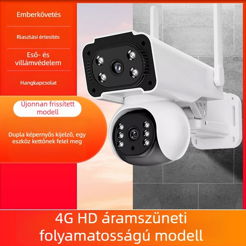 Kültéri IP kamera otthoni megfigyeléshez, 4G, 360° kettős nézet, éjjellátás, HD