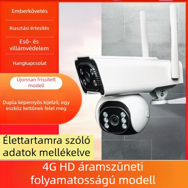 Kültéri IP kamera otthoni megfigyeléshez, 4G, 360° kettős nézet, éjjellátás, HD