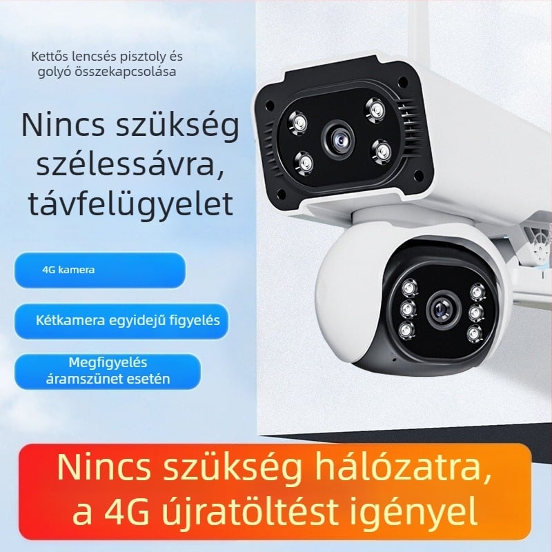 Kültéri IP kamera otthoni megfigyeléshez, 4G, 360° kettős nézet, éjjellátás, HD