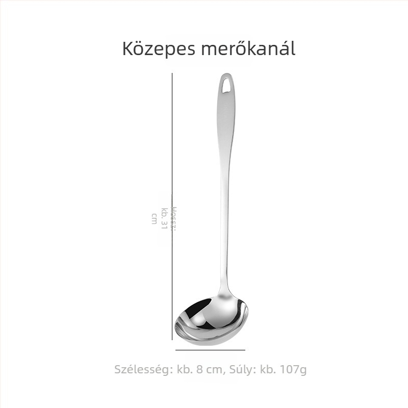 Rozsdamentes acél leveskanál és szűrőkanál készlet hosszú nyéllel