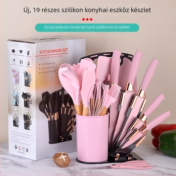 19 darabos szilikon konyhai eszközök készlet tárolóval