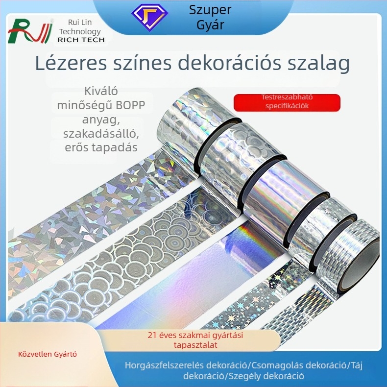 DIY lézeres, fényvisszaverő ezüst színű szalag esküvői dekorációhoz, ajándékdoboz csomagoláshoz, akril él, lézerfilm és papír