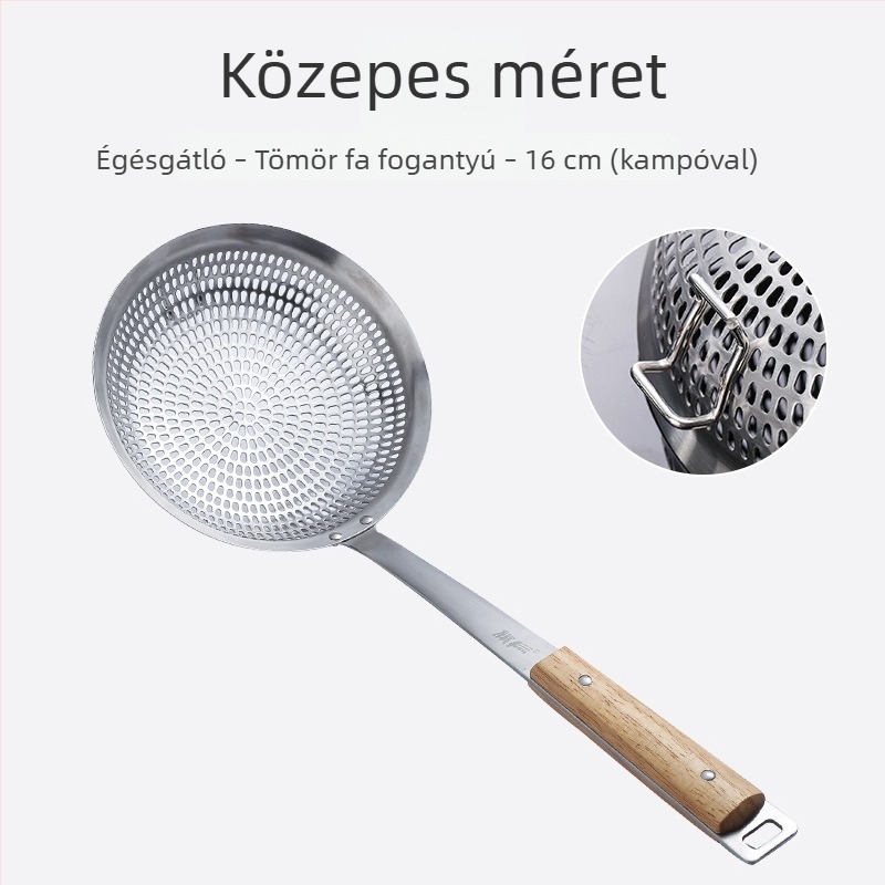 304 rozsdamentes acél szűrőkanál, nagy méretű, tészta, gyoza, forró fazék és sütés számára