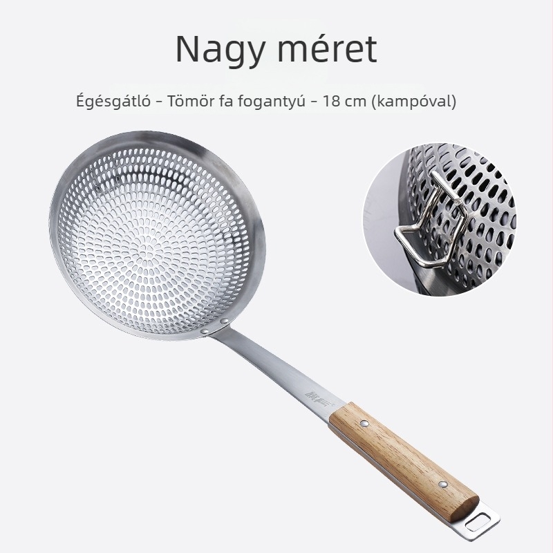 304 rozsdamentes acél szűrőkanál, nagy méretű, tészta, gyoza, forró fazék és sütés számára