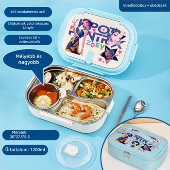 K-pop boszorkányvadász lány ebédes doboz, 304 rozsdamentes acélból, Rumi, diáknak szánt rekeszekkel és szigeteléssel
