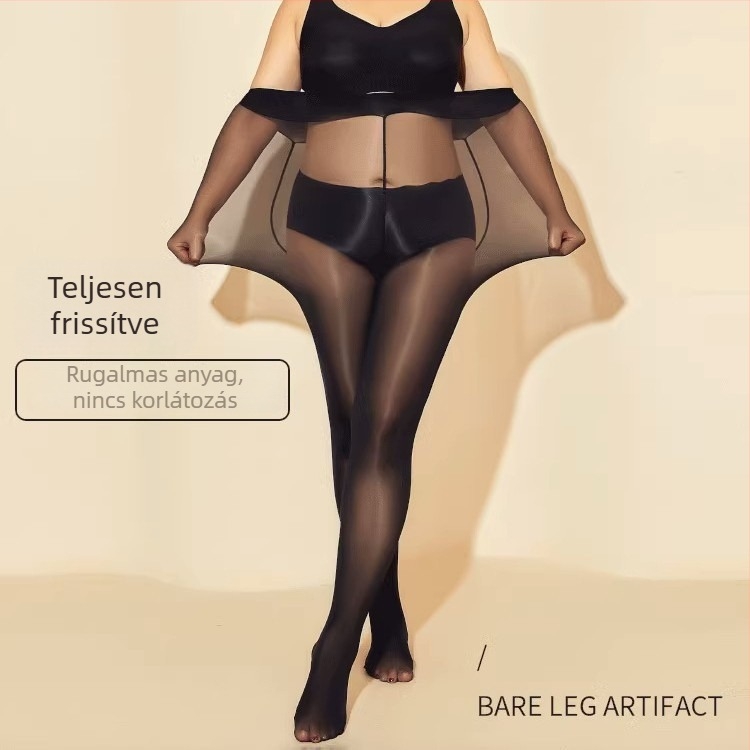 Pluszméretű fekete nylon harisnya fényes felülettel, formázó hatás, anti-csomózás, lábhoz