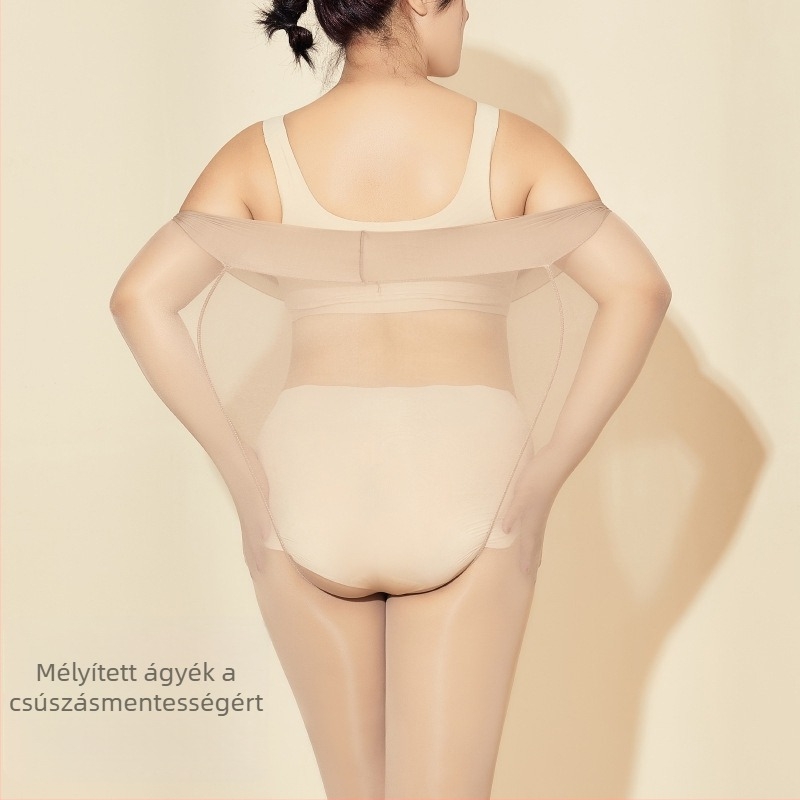Pluszméretű fekete nylon harisnya fényes felülettel, formázó hatás, anti-csomózás, lábhoz