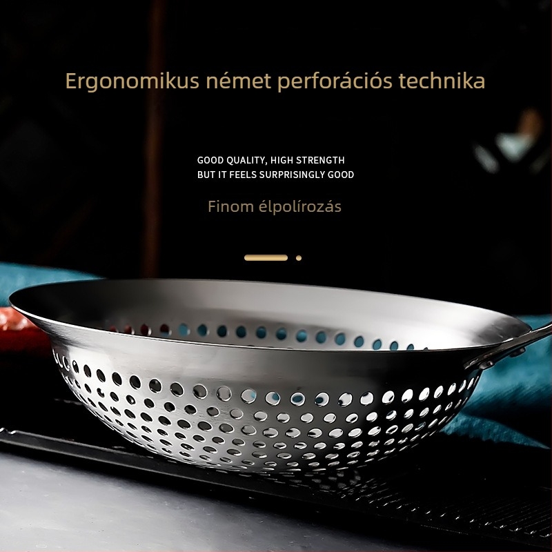 Német stílusú 304 rozsdamentes acélból készült konyhai szűrőkanál, nagy méretű, knedli és nudli számára