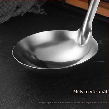 Hosszú nyeletű rozsdamentes acél leveskanál szűrővel, magnetmentes, két darabos konyhai eszközök készlet