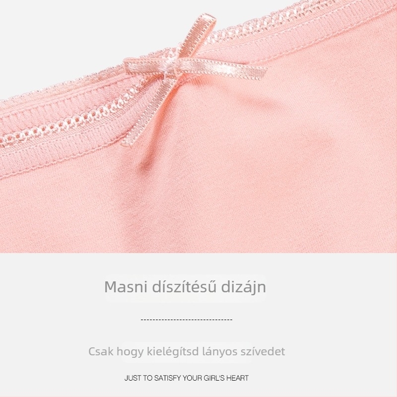 Lányoknak készült pamut bugyi masnival, egyszínű, középmagas derekú