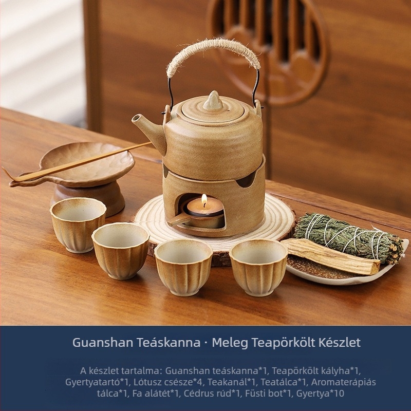 Japán stílusú rusztikus kerámiás tea melegítő gyertya, tea illat-diffúzor és kerámiás tea levél illatfokozó — tea ceremónia készlet