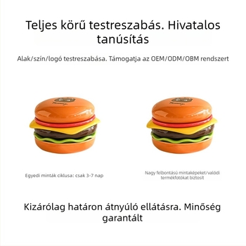 Hamburger témájú kerámia mártogató tálak és gyümölcsös tányérok készlet, underglaze színnel, otthoni használatra