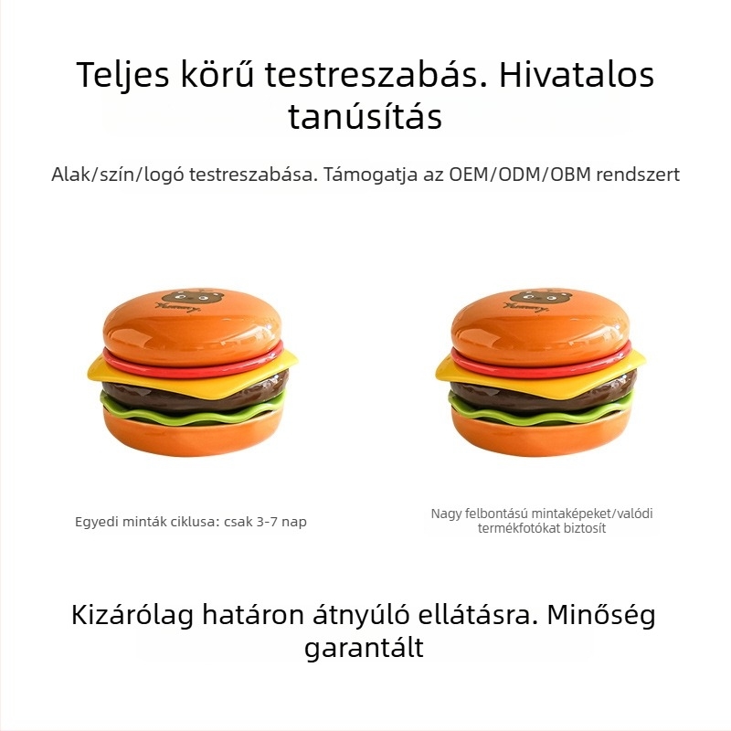 Hamburger témájú kerámia mártogató tálak és gyümölcsös tányérok készlet, underglaze színnel, otthoni használatra