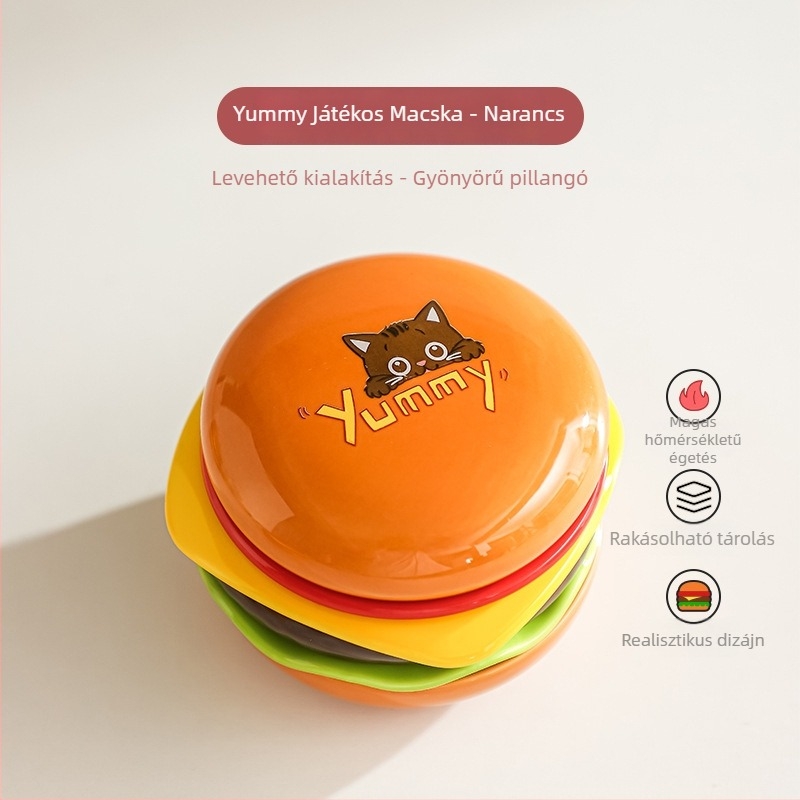 Hamburger témájú kerámia mártogató tálak és gyümölcsös tányérok készlet, underglaze színnel, otthoni használatra