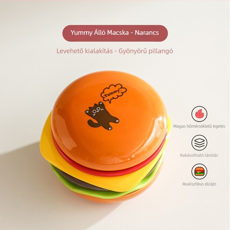 Hamburger témájú kerámia mártogató tálak és gyümölcsös tányérok készlet, underglaze színnel, otthoni használatra