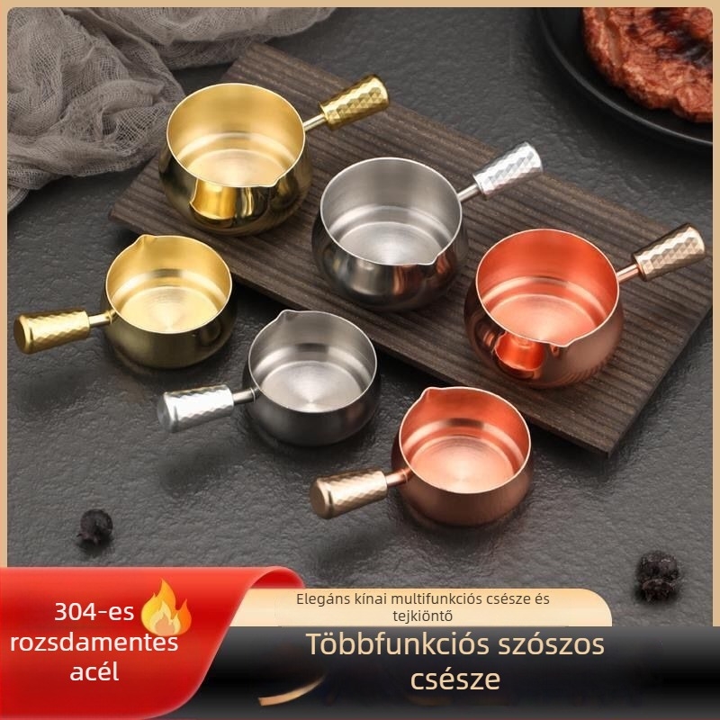 304 rozsdamentes acélból készült rövid nyélű, kalapált szósz tál, tökéletes steak mártásokhoz és háztartási használatra