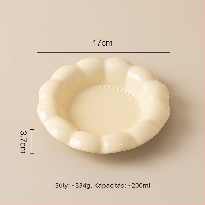 Krem színű kerámiás háziállat tálak habszélű peremmel, macska- és kutyatál, étel- és víztál