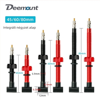 Integrált négyzetes alapú tubeless kerékpáros szelep, FV francia stílus, alumíniumötvözet, hossz 45/60/80 mm