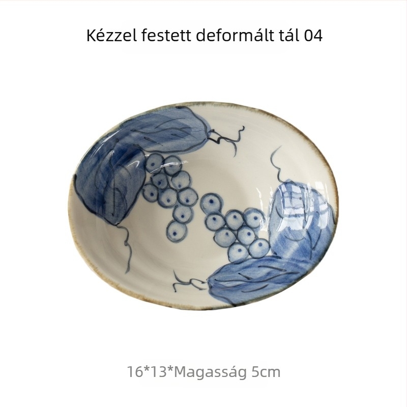 Japán stílusú kézzel festett ovális kerámia tál, 6 hüvelyk, tea- és snacktál, otthoni használatra, alglazúrral díszített