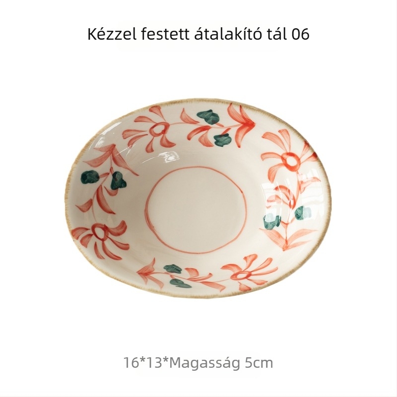 Japán stílusú kézzel festett ovális kerámia tál, 6 hüvelyk, tea- és snacktál, otthoni használatra, alglazúrral díszített