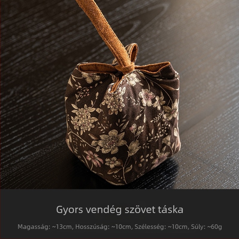 Virágos mintás, kétoldalas utazó teáskészlet-tároló táska, hordozható retro teaceremónia készlet teáskannával, teáscsészével és teafilterekkel