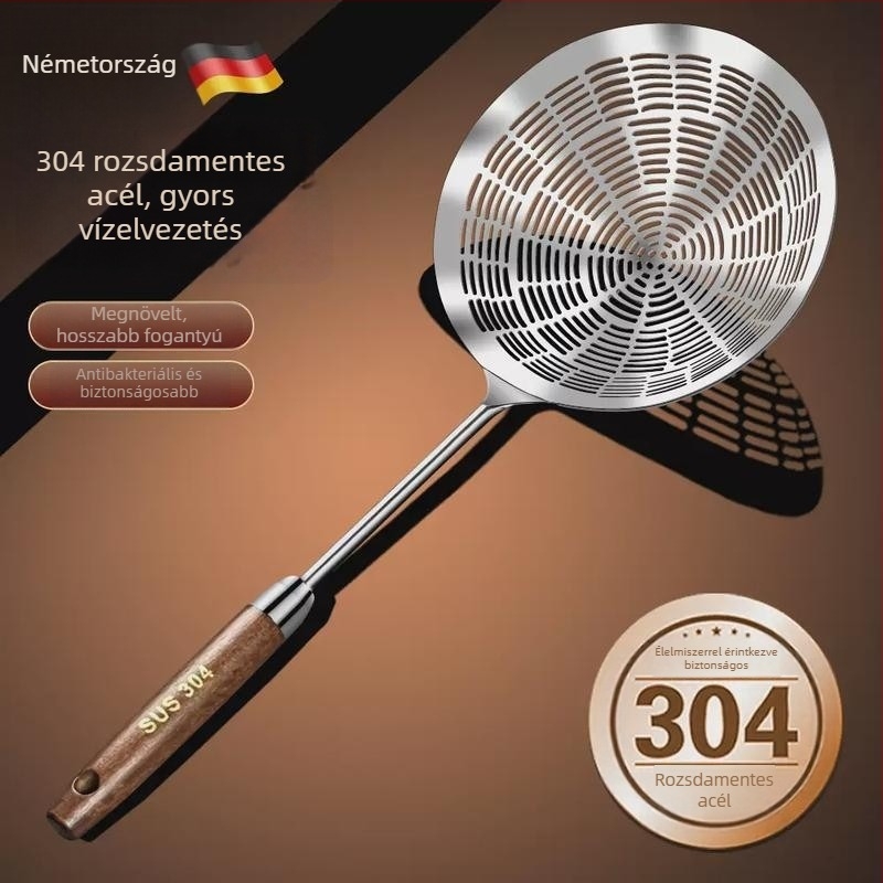 304 rozsdamentes acélból készült nagy perforált szűrőedény dupla akasztókkal – konyhai szita háló