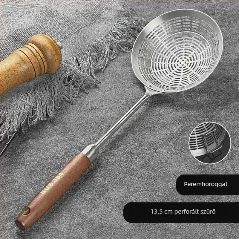 304 rozsdamentes acélból készült nagy perforált szűrőedény dupla akasztókkal – konyhai szita háló