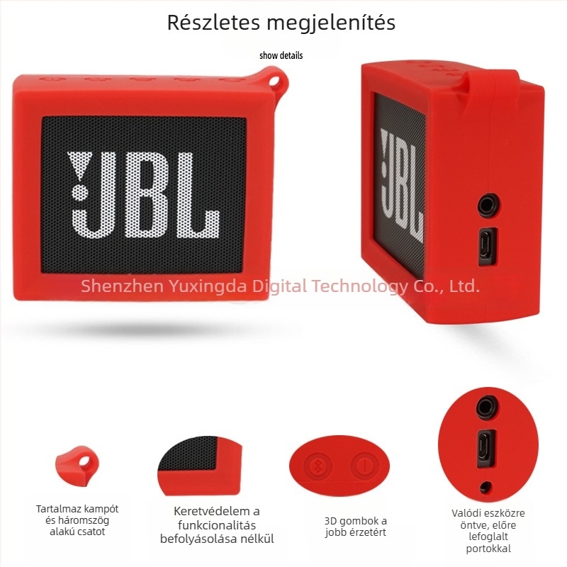 JBL Go hangszóróhoz készült szilikon védőtok fekete, háromszög kapoccsal, hordozható tárolótáska