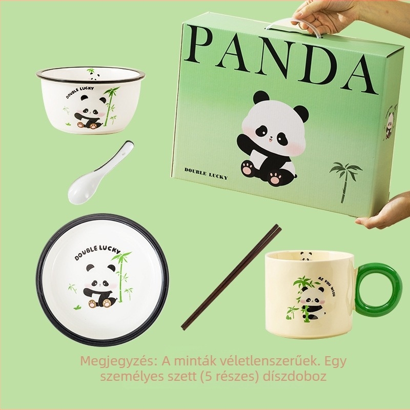 Porcelán étkészlet panda mintával – aranyos stílus, tálak, tányérok és evőpálcák otthoni használatra