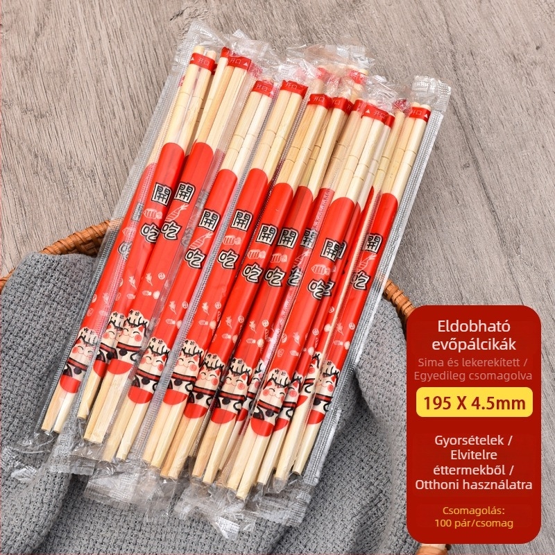 Egyszer használatos evőpálcikák, egyenként csomagolva, 100 pár, bambusz, kör alakú, ideális kiszállításhoz, gyorsétteremhez és barbecue-hoz, nagykereskedelem.