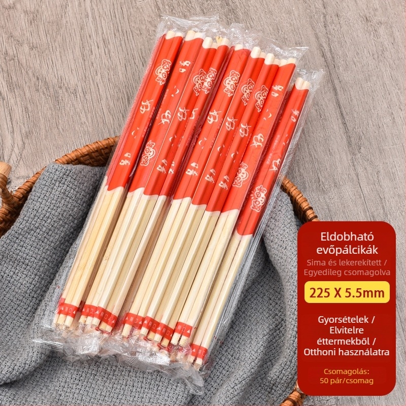 Egyszer használatos evőpálcikák, egyenként csomagolva, 100 pár, bambusz, kör alakú, ideális kiszállításhoz, gyorsétteremhez és barbecue-hoz, nagykereskedelem.