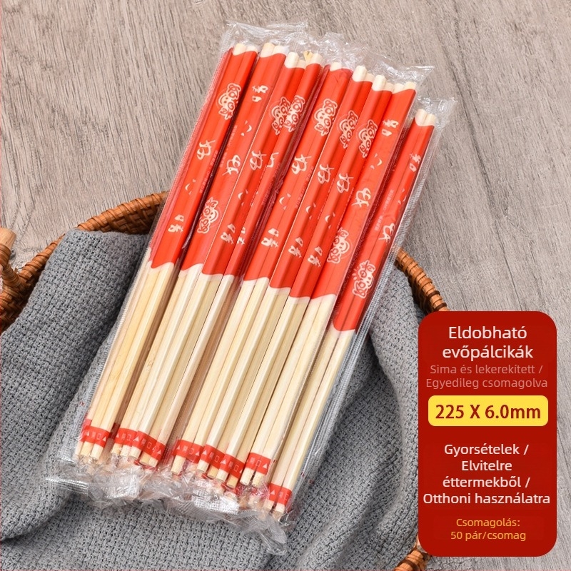 Egyszer használatos evőpálcikák, egyenként csomagolva, 100 pár, bambusz, kör alakú, ideális kiszállításhoz, gyorsétteremhez és barbecue-hoz, nagykereskedelem.