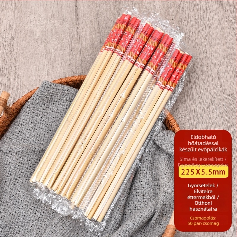 Egyszer használatos evőpálcikák, egyenként csomagolva, 100 pár, bambusz, kör alakú, ideális kiszállításhoz, gyorsétteremhez és barbecue-hoz, nagykereskedelem.