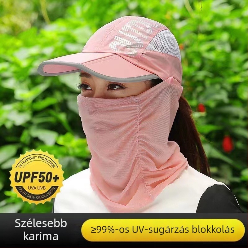 Női nyári UV-védelmi kalap arcvédővel és nyakvédővel, tea szedéshez és kerékpározáshoz, összecsukható
