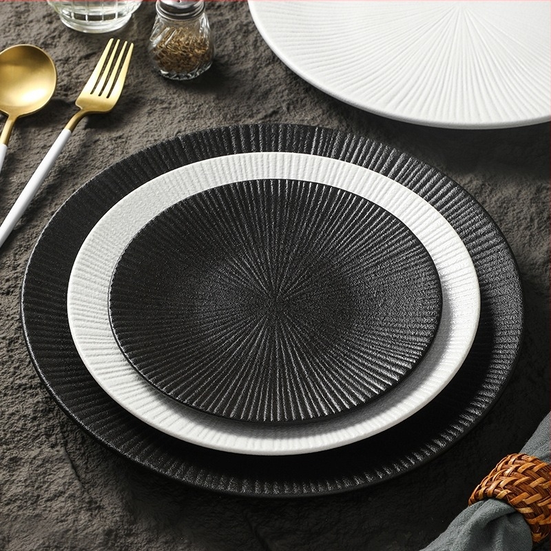 Kőmintás porcelán étkezőtányér, kör alakú sík tál tészta és ételek számára, egyszínű minimalista stílus, mikrohullámú sütőben használható, átmérő 18–18,9 cm, steak-tányér