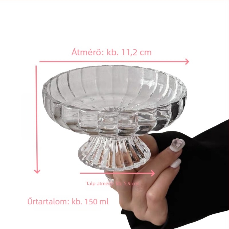 Elegáns jégkristály üvegből készült magas talpas gyümölcstál, desszert- és snacktál háztartási használatra